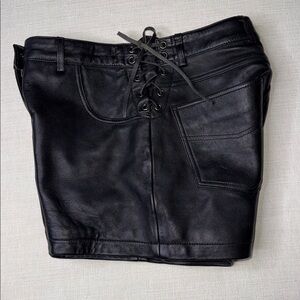 First Genuine Leather Black Lace-Up Shorts – Women’s Size 4